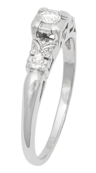Davis Art Deco Filigree Illusion Vintage Diamond Engagement Ring in 14 Karat White Gold