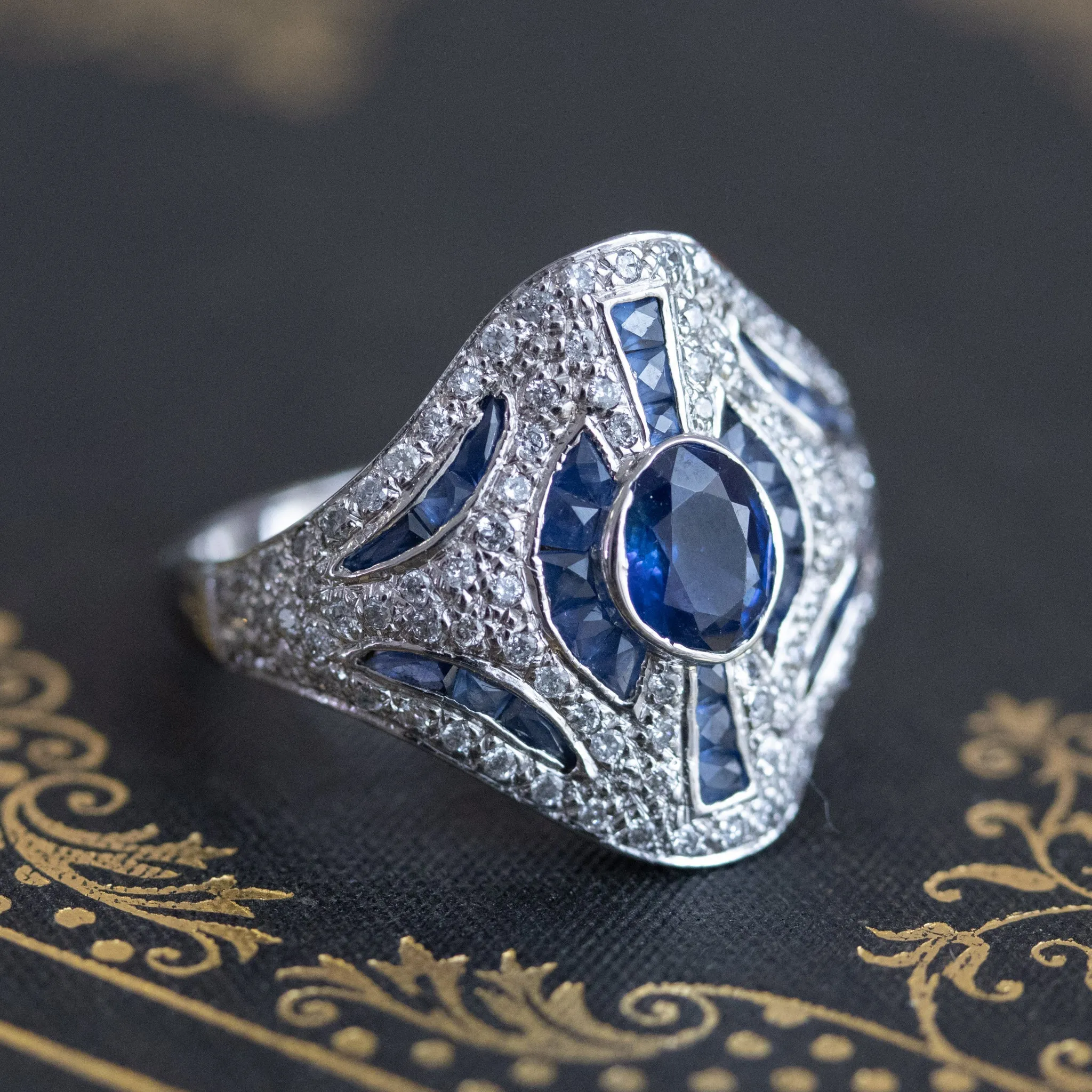 Diamond And Sapphire Art Deco Reproduction Fancy Ring