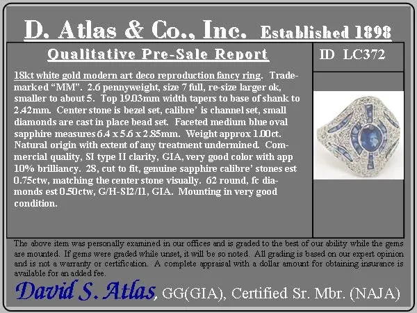 Diamond And Sapphire Art Deco Reproduction Fancy Ring