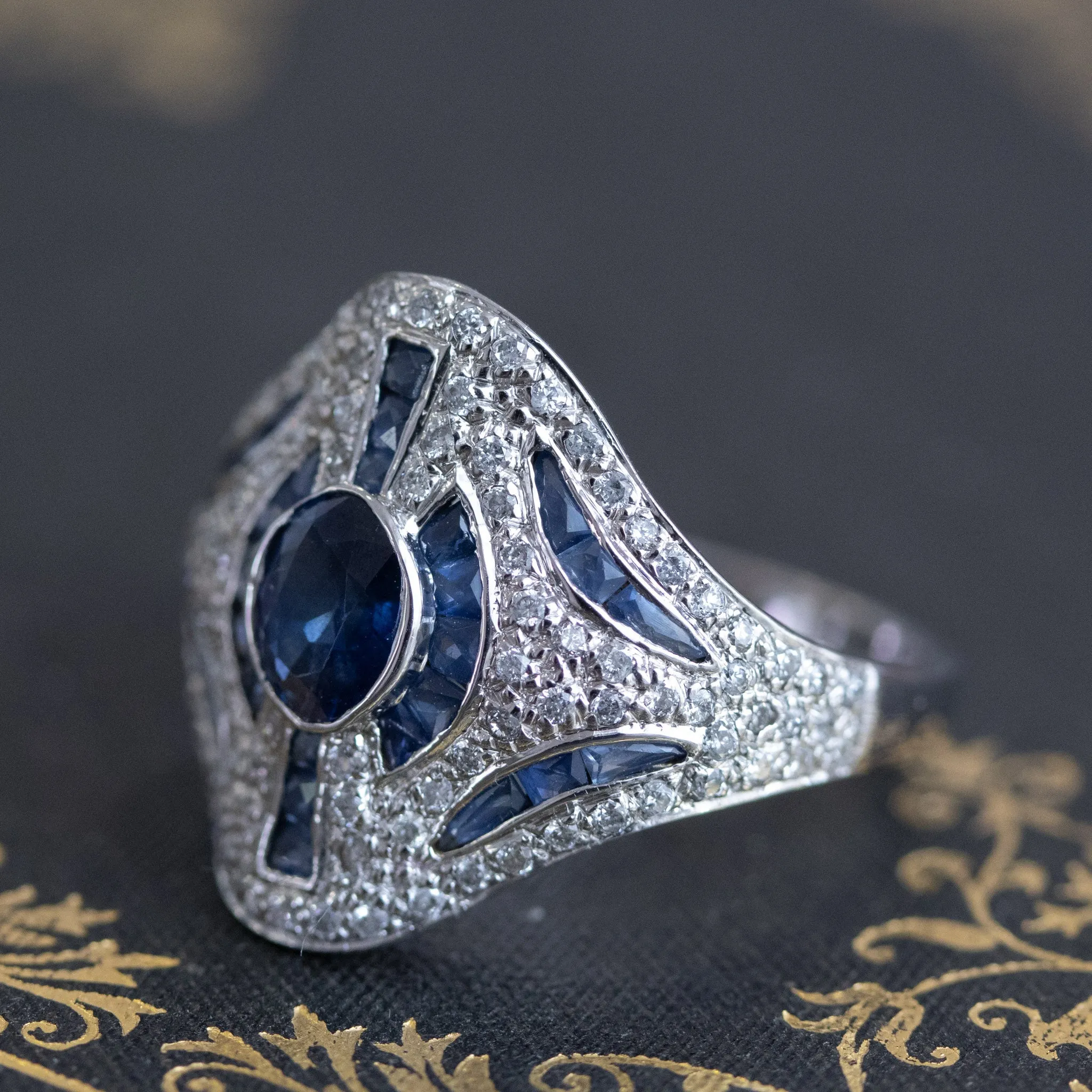 Diamond And Sapphire Art Deco Reproduction Fancy Ring