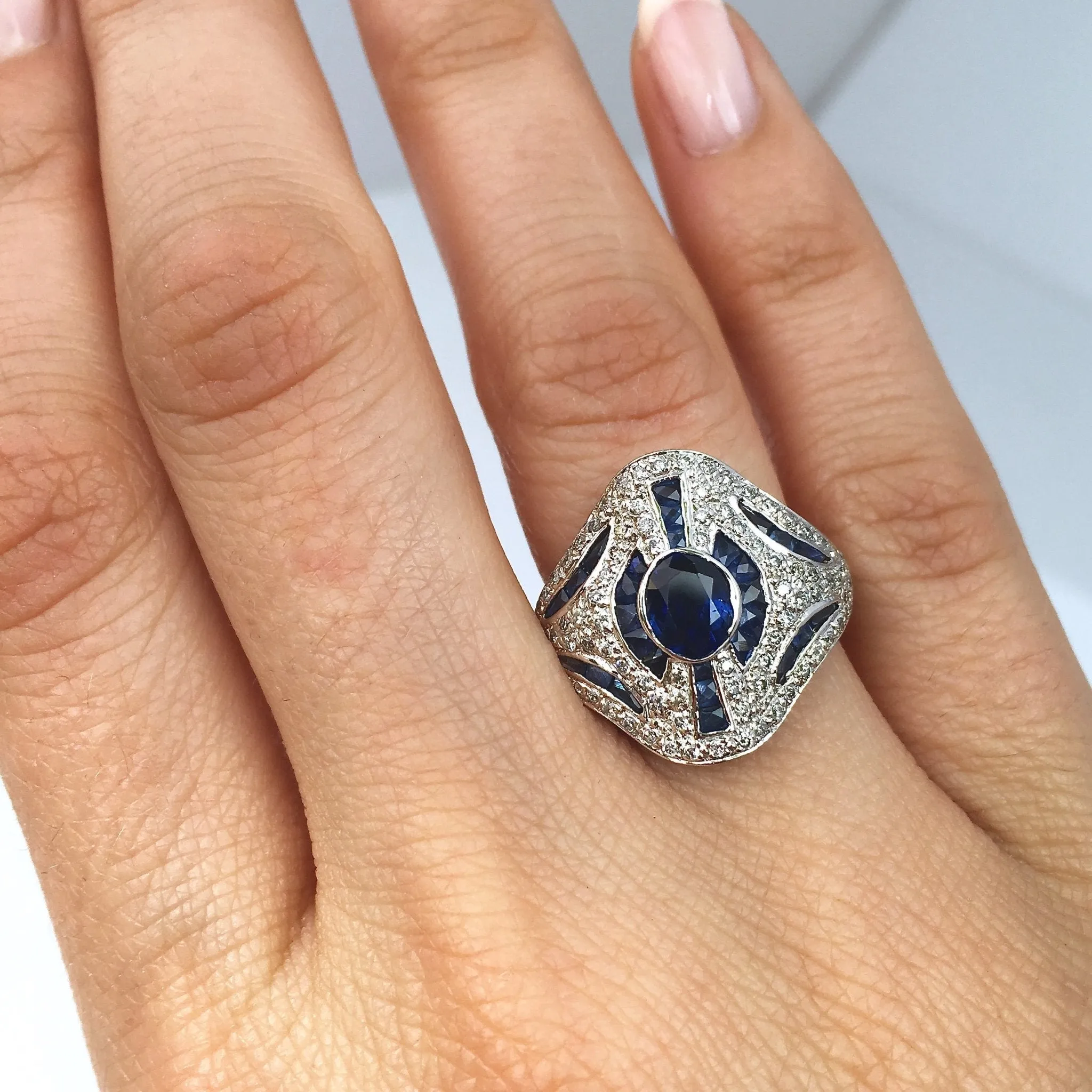 Diamond And Sapphire Art Deco Reproduction Fancy Ring