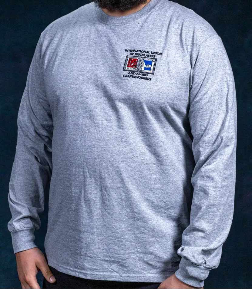 E60 - LONG SLEEVE T-SHIRT - BAC EMBROIDERED LOGO - BLACK OR ASH GRAY