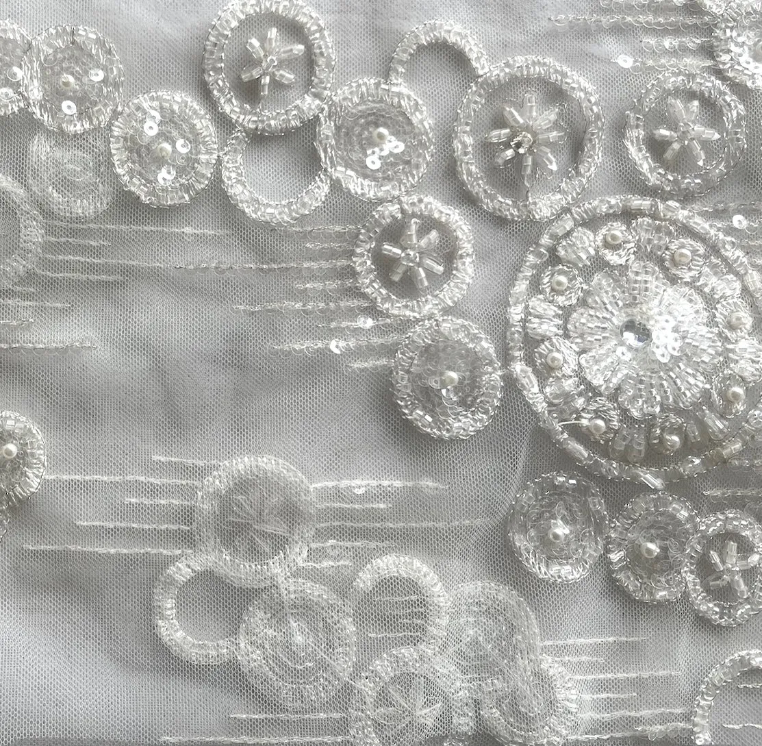 Extravagant Art Deco-Inspired Bridal White Embroidered Mesh (Made in Korea)