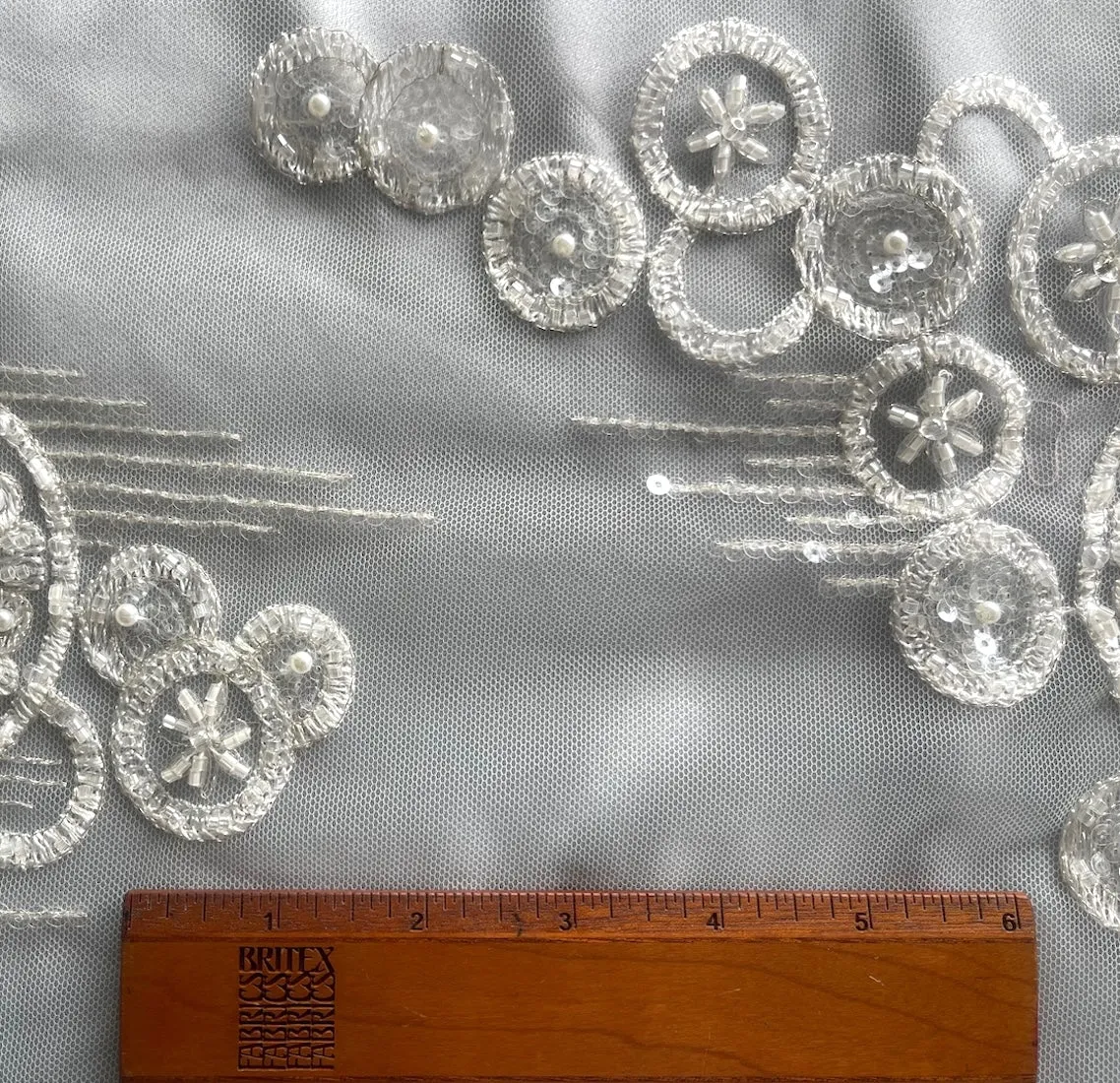 Extravagant Art Deco-Inspired Bridal White Embroidered Mesh (Made in Korea)