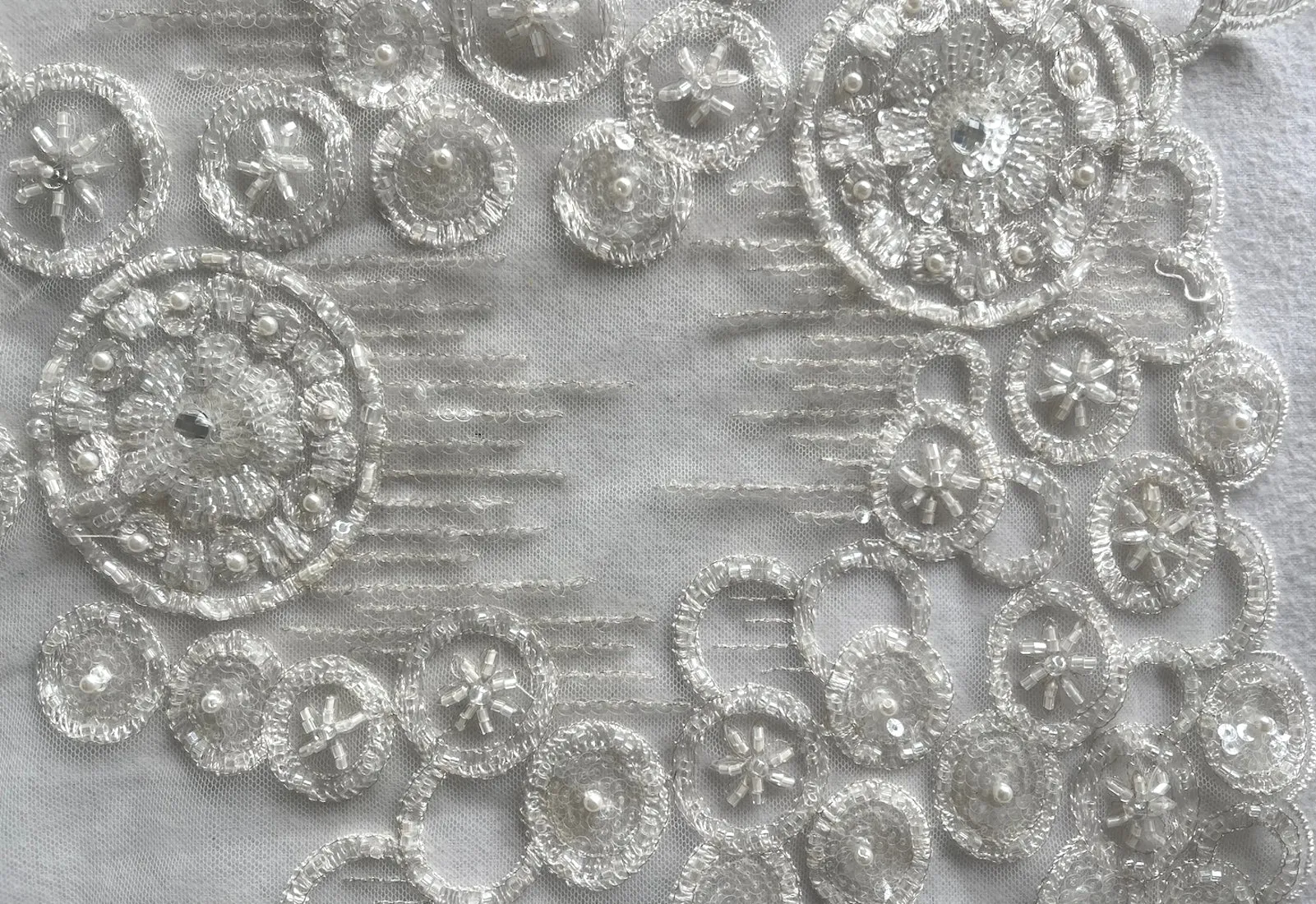 Extravagant Art Deco-Inspired Bridal White Embroidered Mesh (Made in Korea)