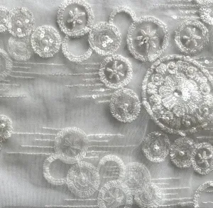 Extravagant Art Deco-Inspired Bridal White Embroidered Mesh (Made in Korea)