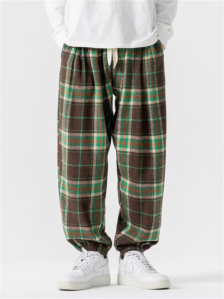 Fashion Hongkong Style Plaid Warm Woolen Pants for Winter