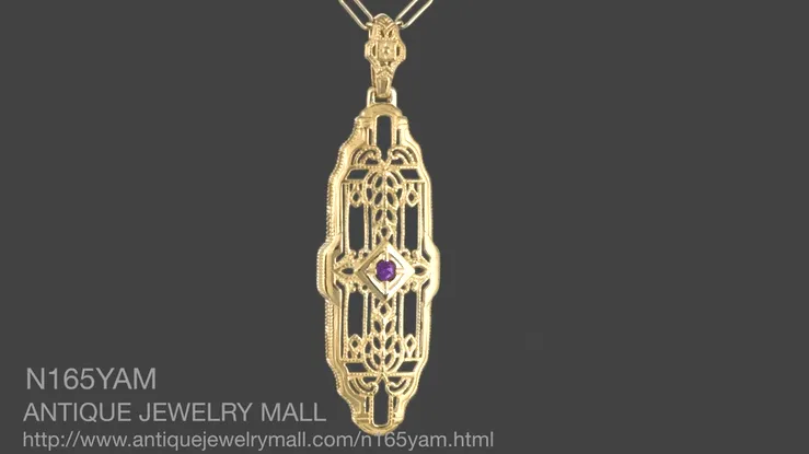 Filigree Lozenge Art Deco Amethyst Necklace in Yellow Gold Vermeil Over Sterling Silver