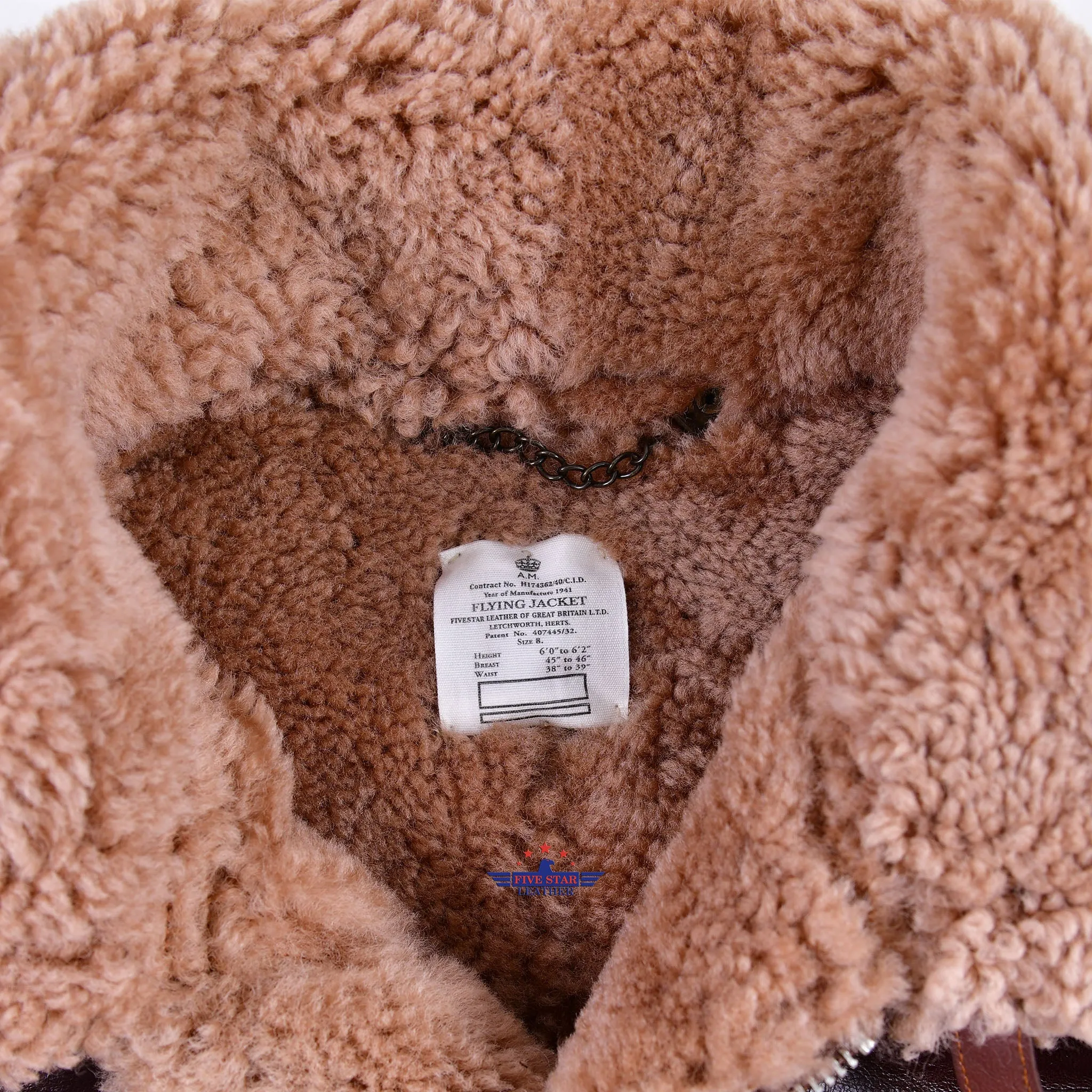 FiveStar Leather Repro RAF Flying 1940/41 Pattern Sheepskin Flight Jacket Russet Reinforcements