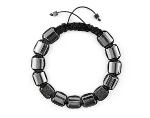 Flatbead Men's macrame bracelet with shiny hematite and CZ beads