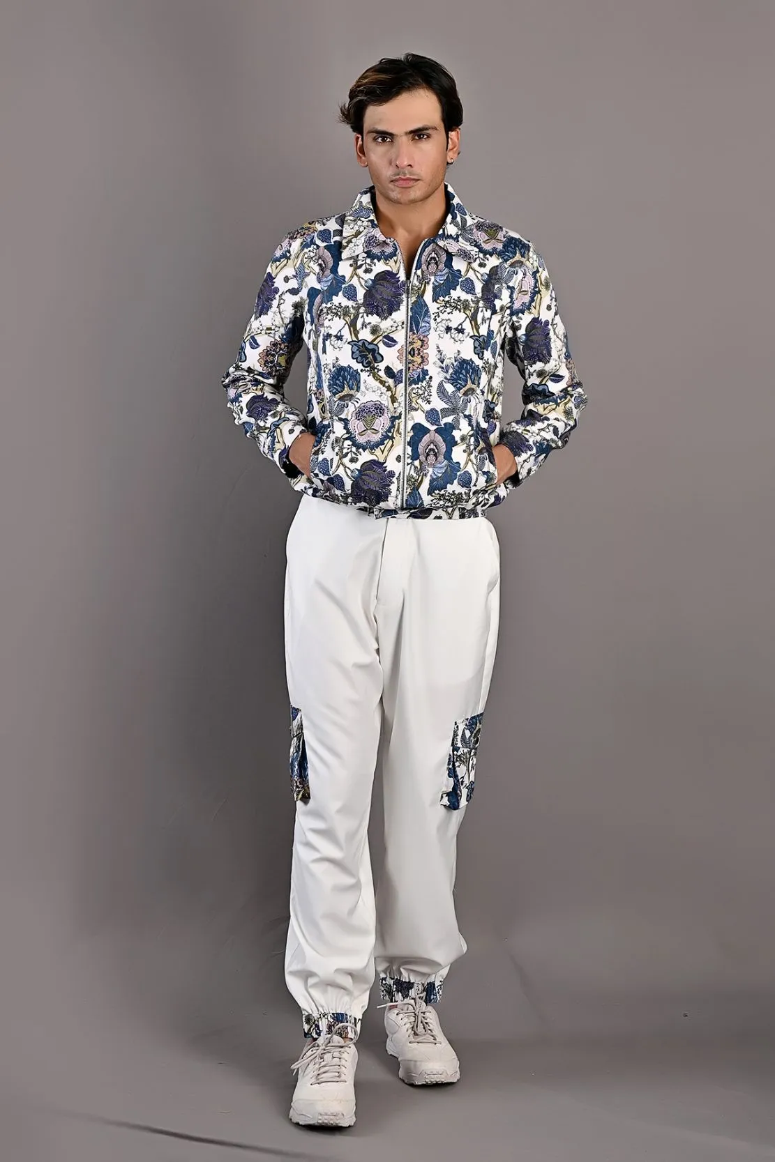 Florian - Multi Blue Printed Bomber Jacket With Jogger Set