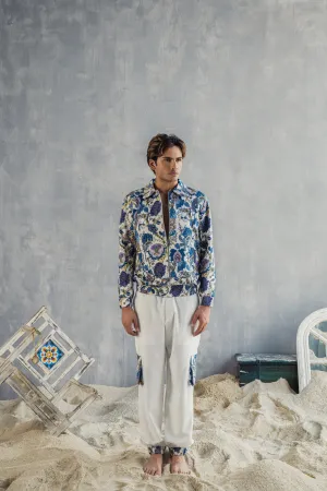 Florian - Multi Blue Printed Bomber Jacket With Jogger Set