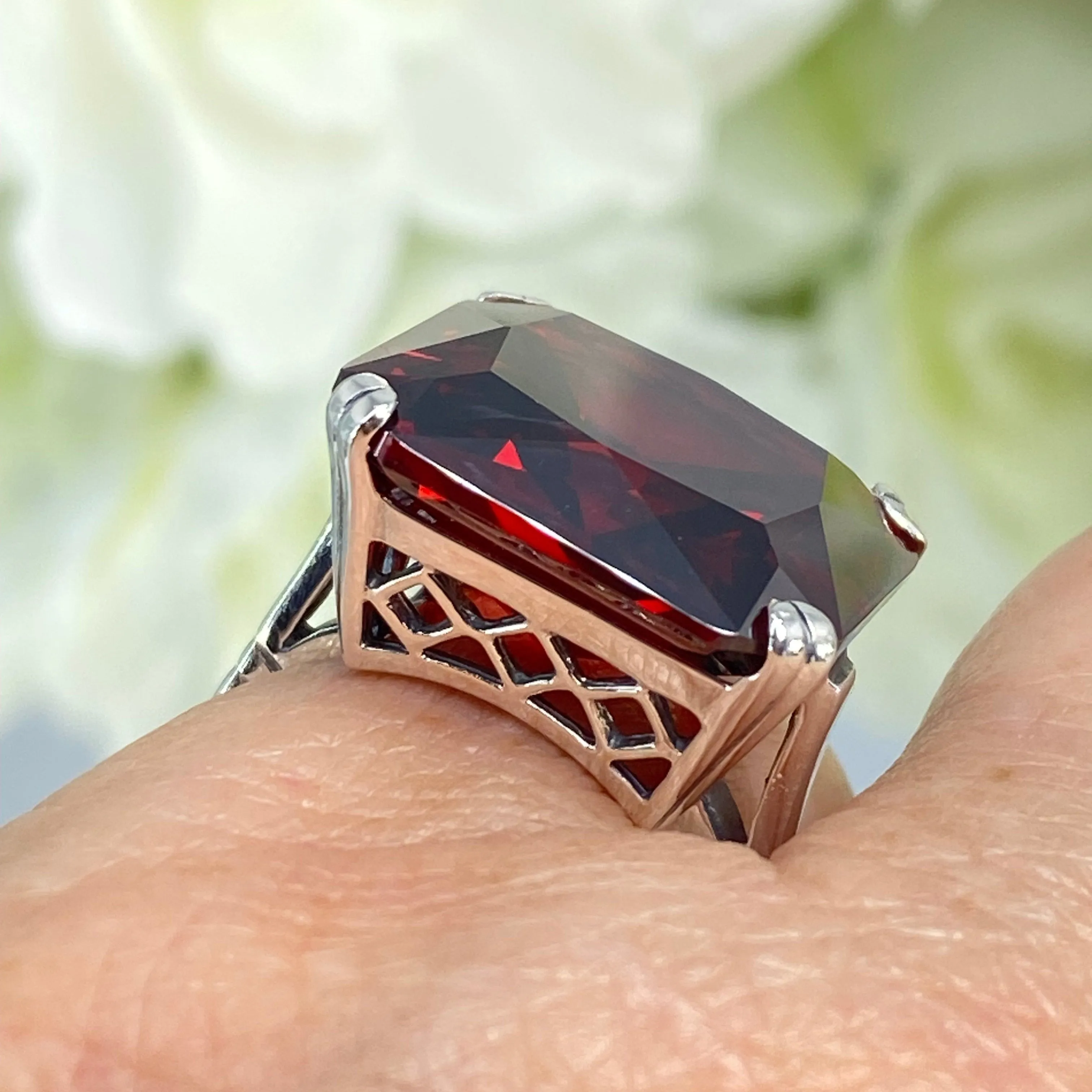 Garnet CZ Ring, Size 6, 20ct Big Huge Square Gem, Vintage Jewelry #D1 - Ready to Ship
