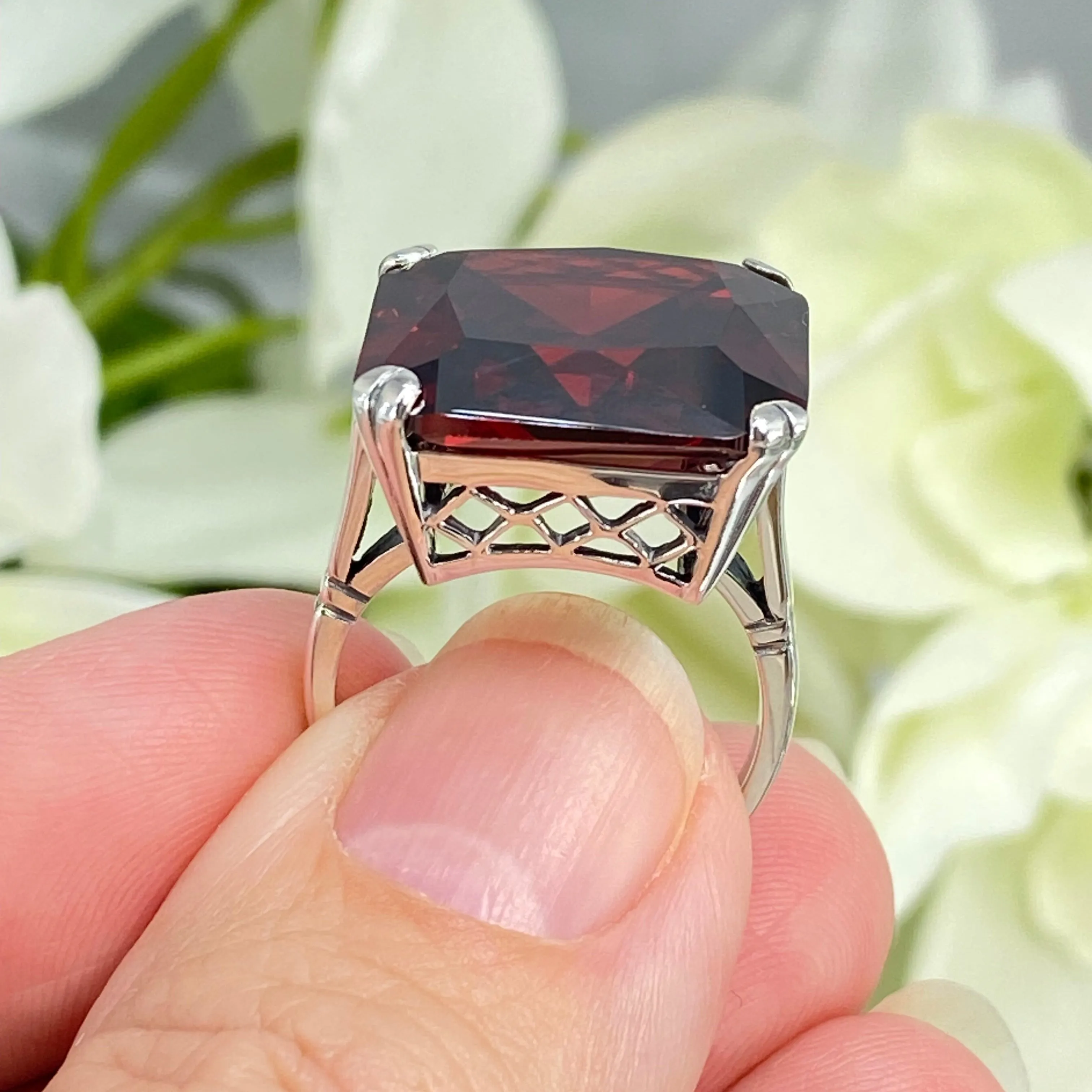 Garnet CZ Ring, Size 6, 20ct Big Huge Square Gem, Vintage Jewelry #D1 - Ready to Ship