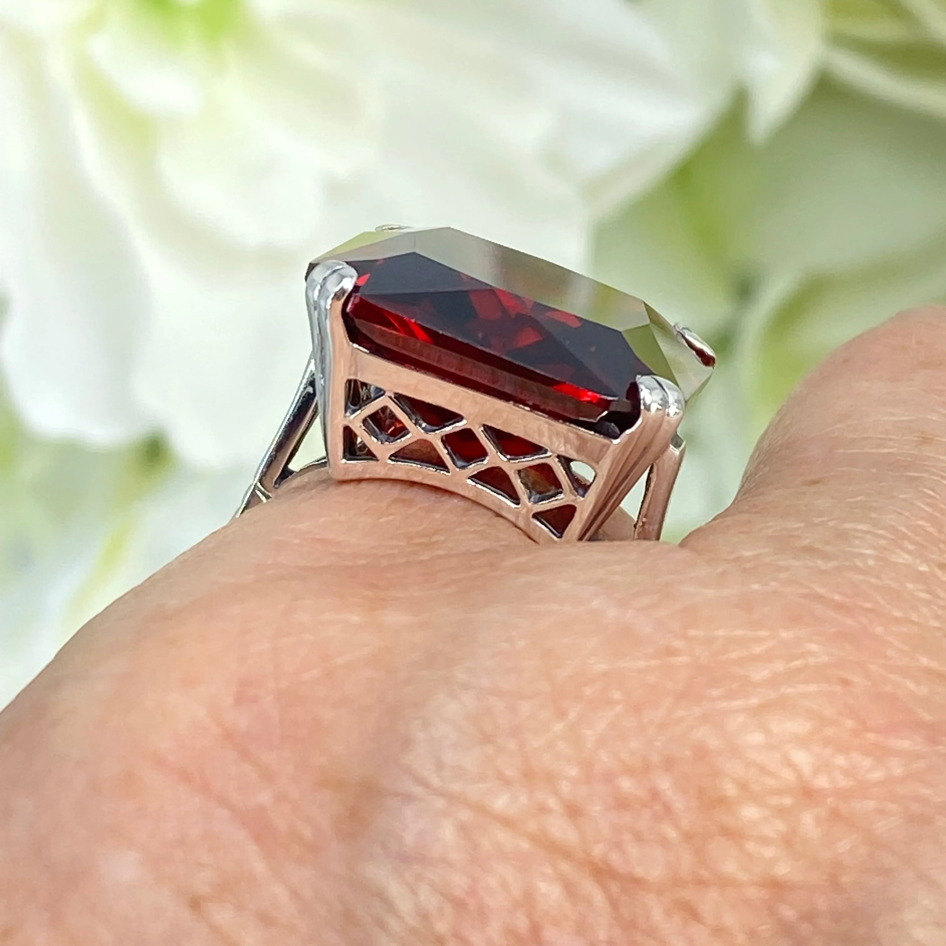 Garnet CZ Ring, Size 6, 20ct Big Huge Square Gem, Vintage Jewelry #D1 - Ready to Ship