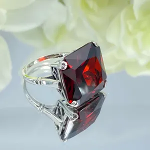 Garnet CZ Ring, Size 6, 20ct Big Huge Square Gem, Vintage Jewelry #D1 - Ready to Ship