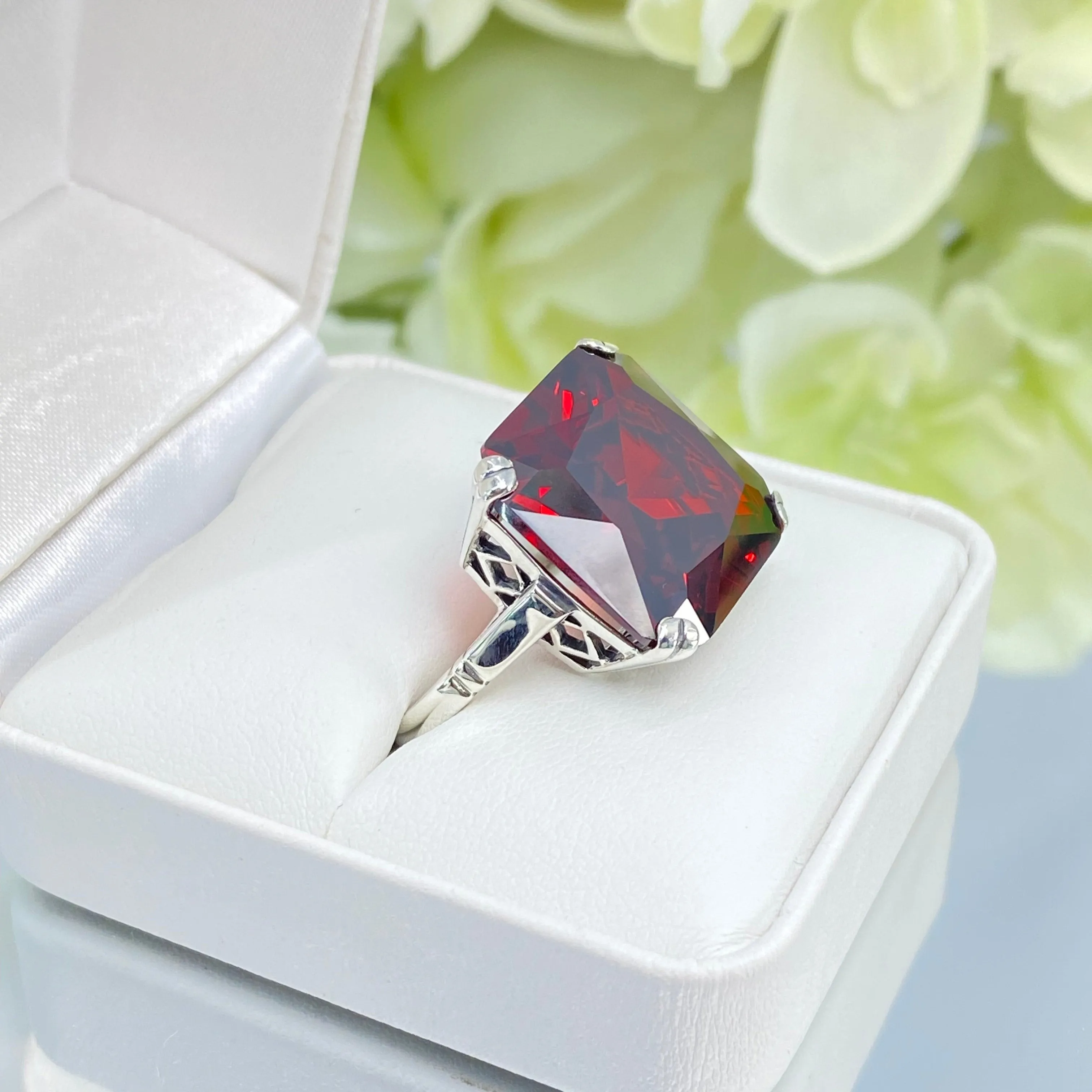 Garnet CZ Ring, Size 6, 20ct Big Huge Square Gem, Vintage Jewelry #D1 - Ready to Ship