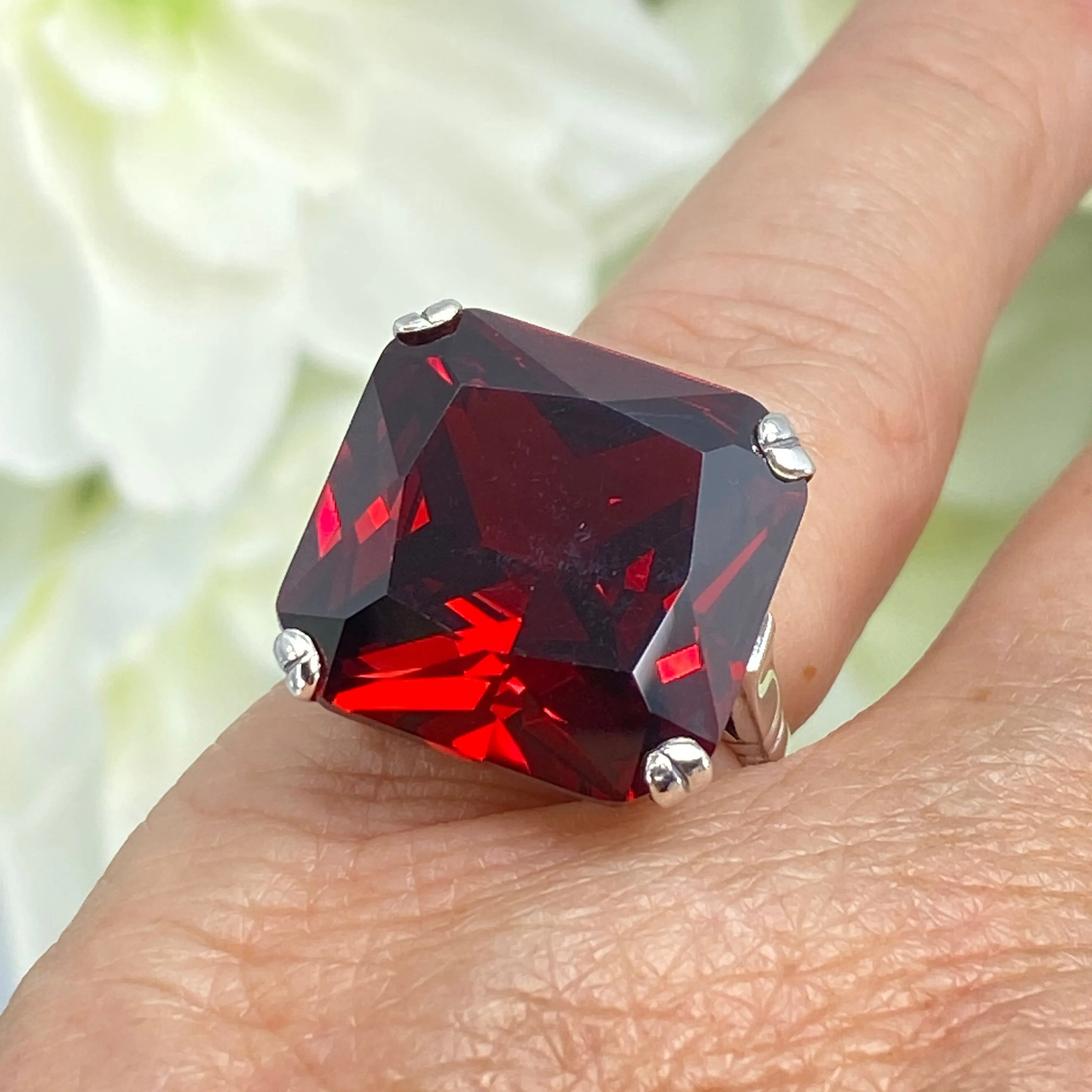 Garnet CZ Ring, Size 6, 20ct Big Huge Square Gem, Vintage Jewelry #D1 - Ready to Ship