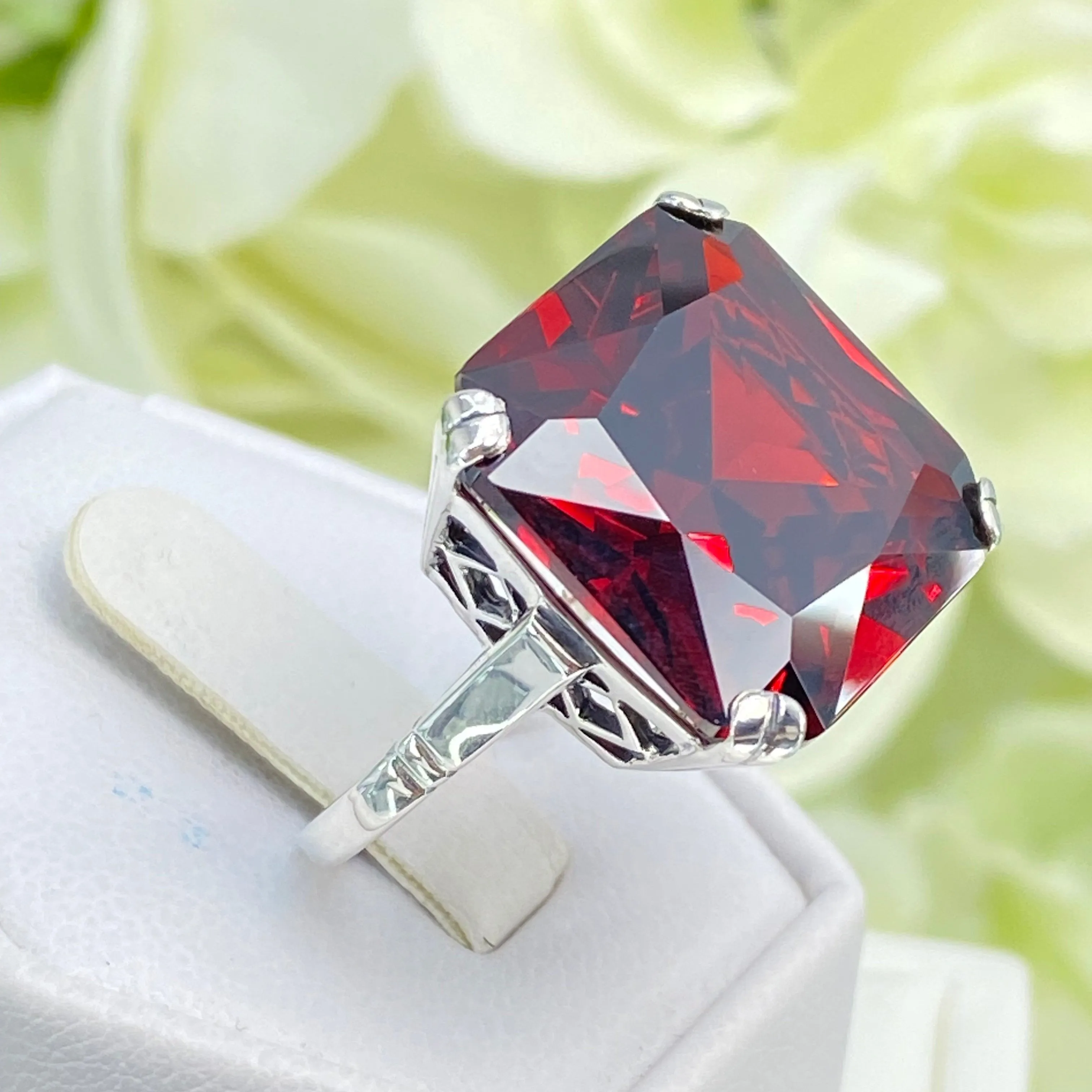 Garnet CZ Ring, Size 6, 20ct Big Huge Square Gem, Vintage Jewelry #D1 - Ready to Ship