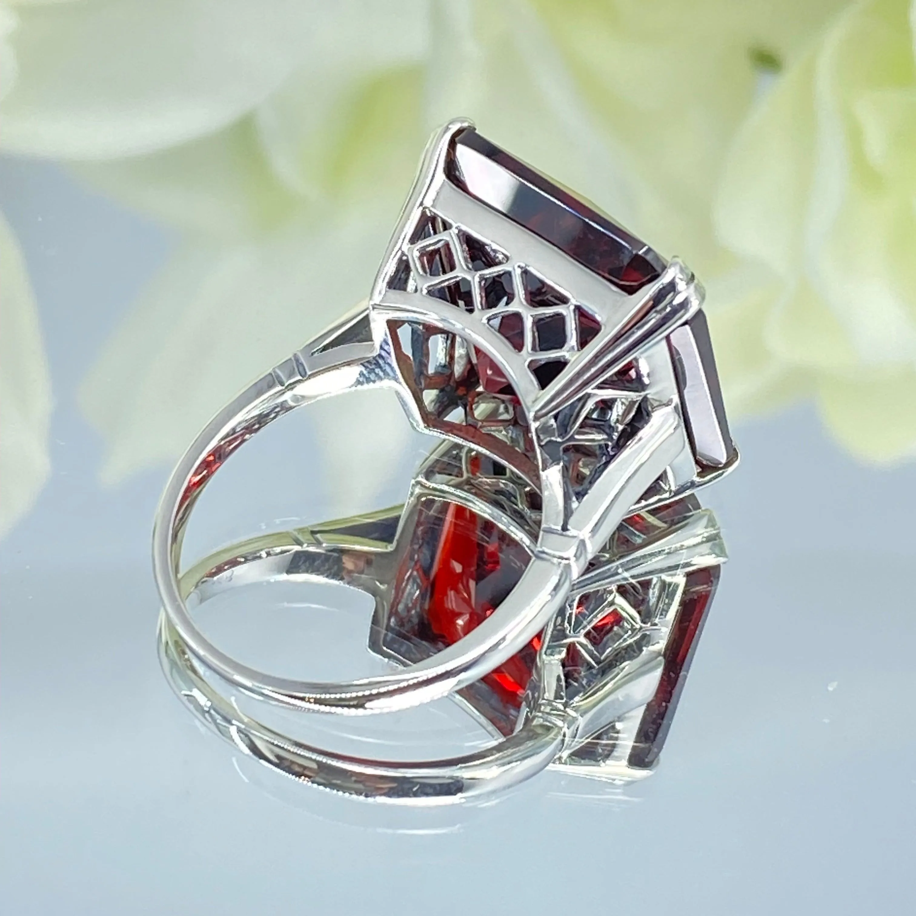 Garnet CZ Ring, Size 6, 20ct Big Huge Square Gem, Vintage Jewelry #D1 - Ready to Ship