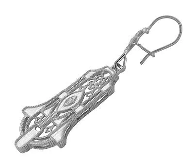 Geometric Diamond Dangling Sterling Silver Filigree Art Deco Earrings