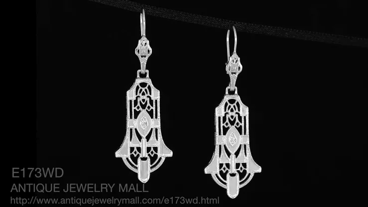 Geometric Diamond Dangling Sterling Silver Filigree Art Deco Earrings