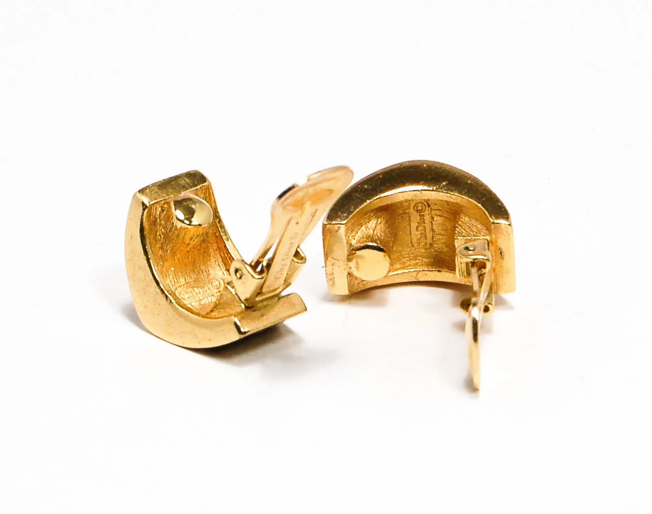 Gold Tone Geometric Earrings with Rhinestones by Christian Dior