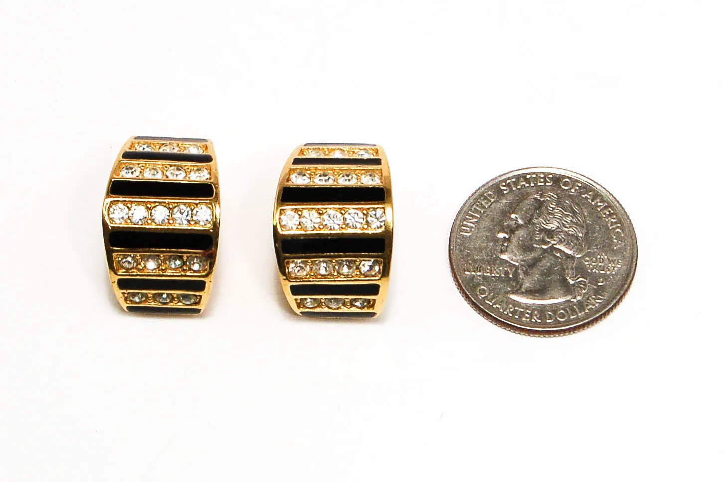 Gold Tone Geometric Earrings with Rhinestones by Christian Dior