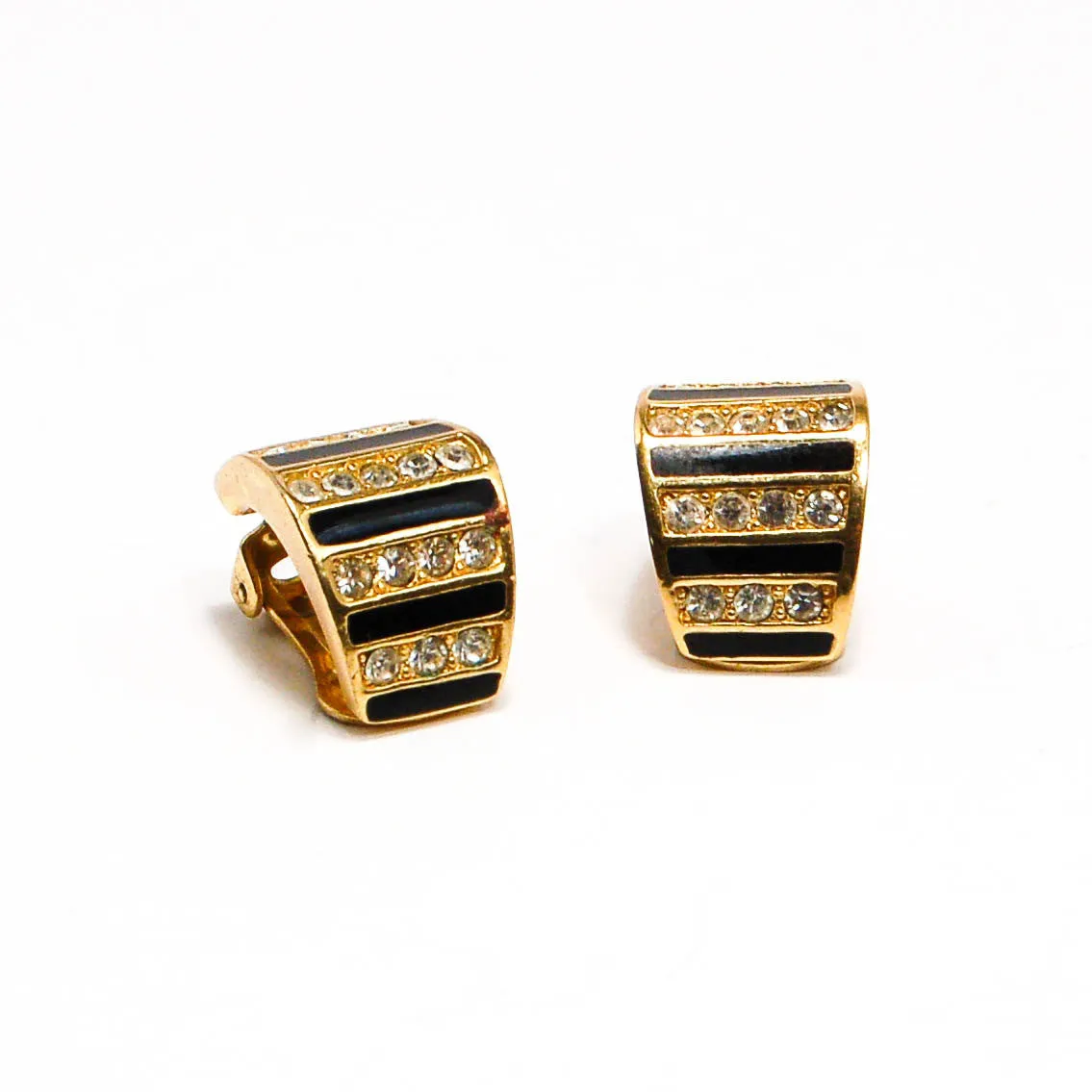 Gold Tone Geometric Earrings with Rhinestones by Christian Dior