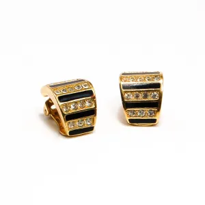 Gold Tone Geometric Earrings with Rhinestones by Christian Dior