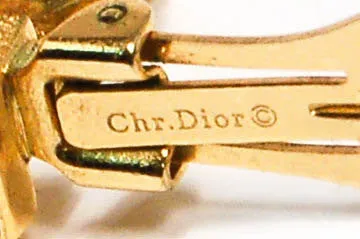Gold Tone Geometric Earrings with Rhinestones by Christian Dior