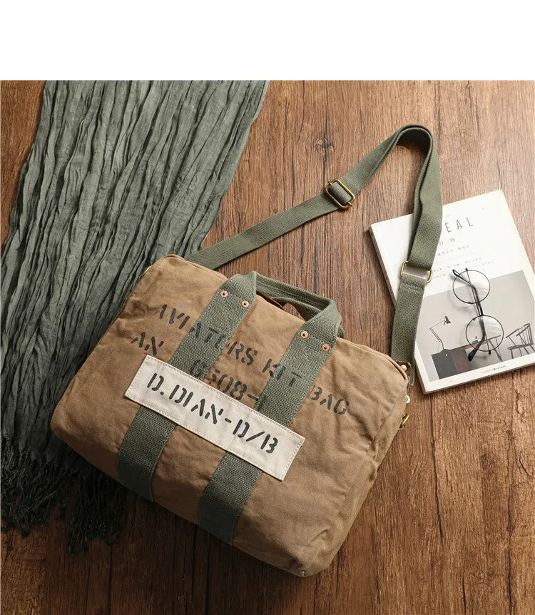 Green Canvas Military Duffle Bag Pilot Bag Canvas Military Bag Army Style Carrier Bag for Men