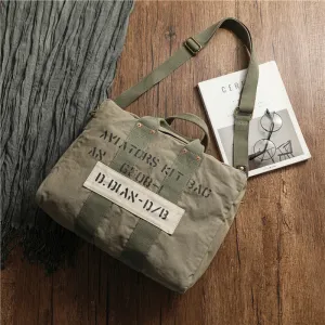 Green Canvas Military Duffle Bag Pilot Bag Canvas Military Bag Army Style Carrier Bag for Men