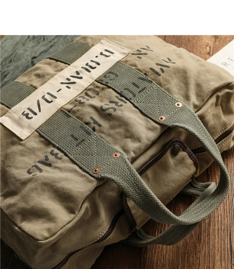 Green Canvas Military Duffle Bag Pilot Bag Canvas Military Bag Army Style Carrier Bag for Men