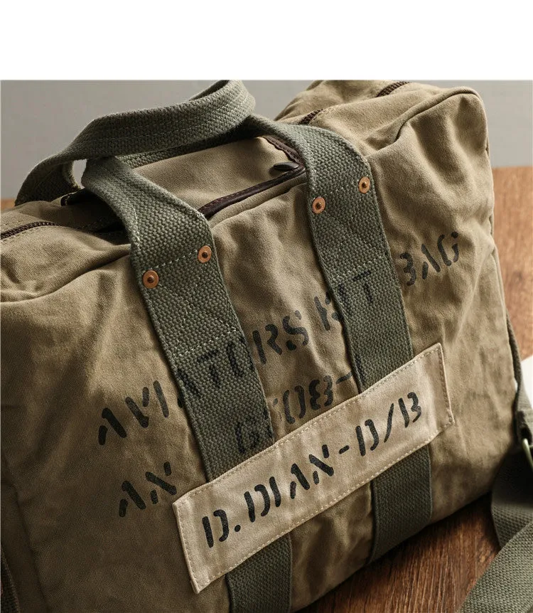 Green Canvas Military Duffle Bag Pilot Bag Canvas Military Bag Army Style Carrier Bag for Men