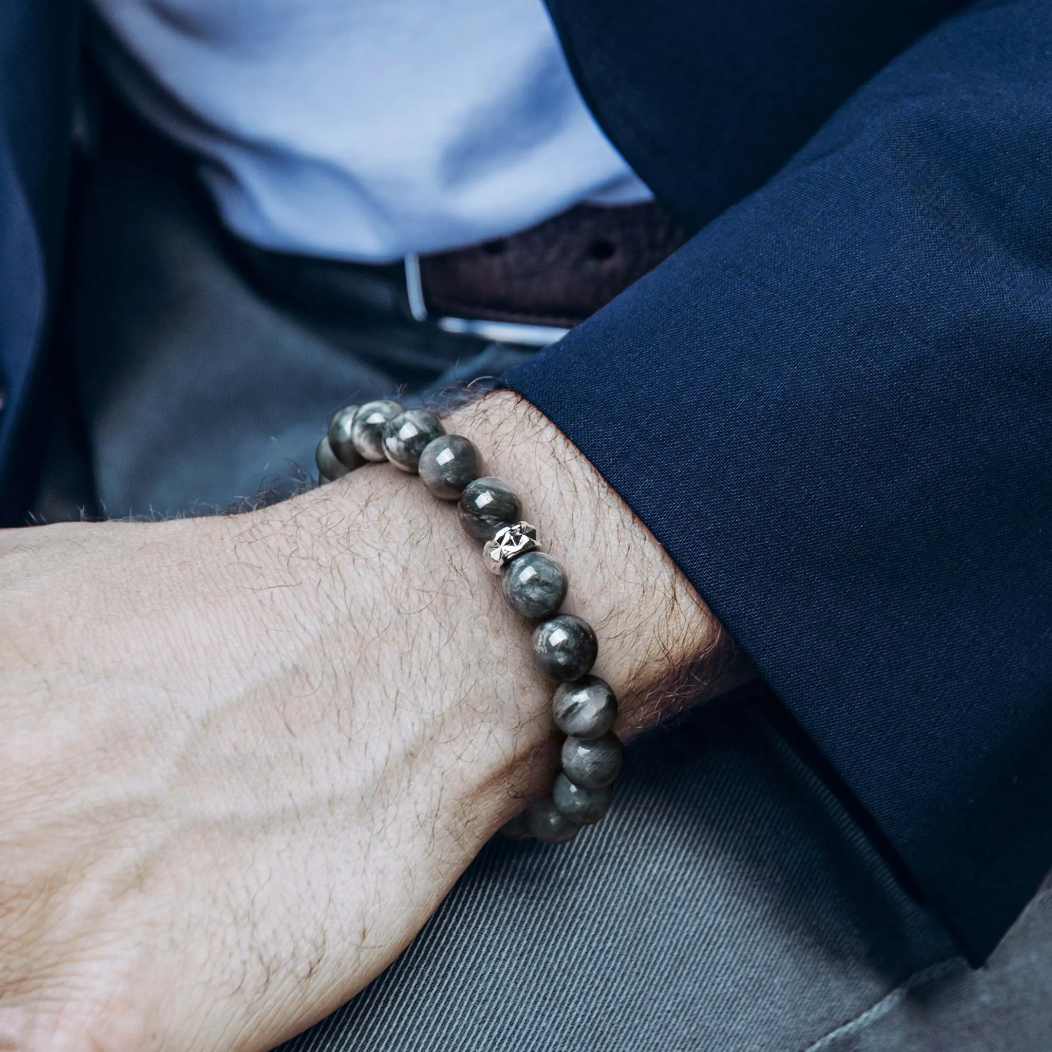 Grey Hawk Eye Macrame Bracelet
