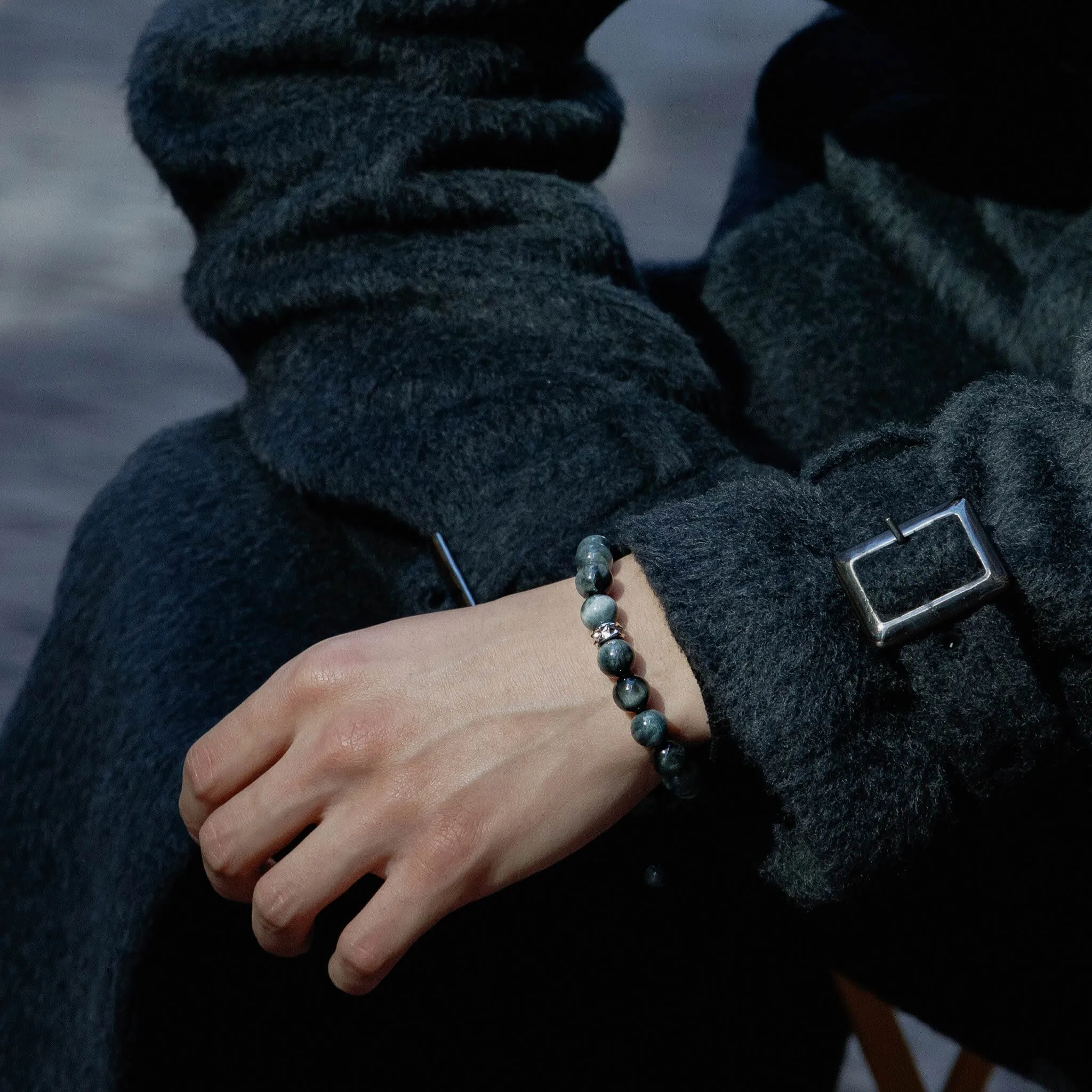 Grey Hawk Eye Macrame Bracelet