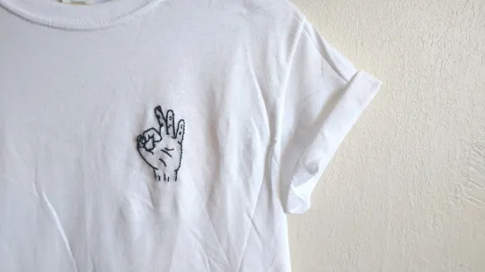 Hand Embroidered Ok Hand Shirt