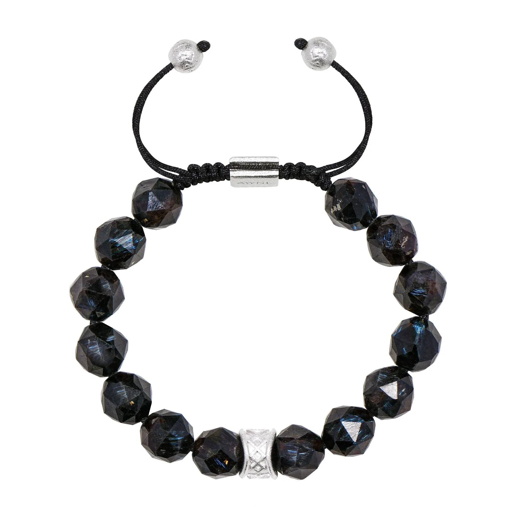 Healing Rune-Engraved Nuummite Macrame Bracelet