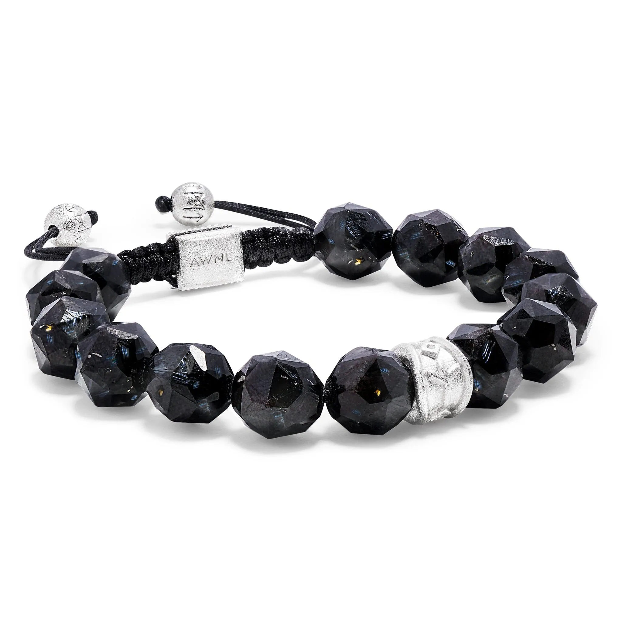 Healing Rune-Engraved Nuummite Macrame Bracelet