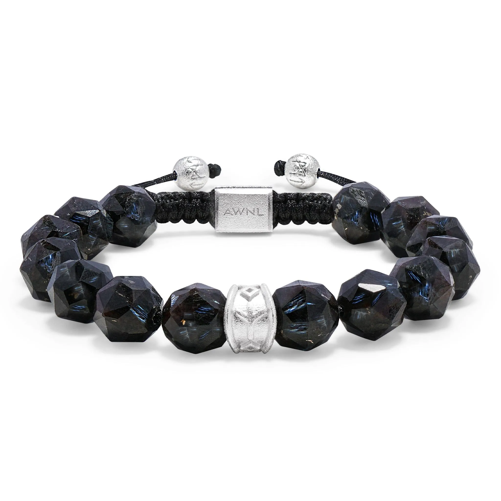 Healing Rune-Engraved Nuummite Macrame Bracelet