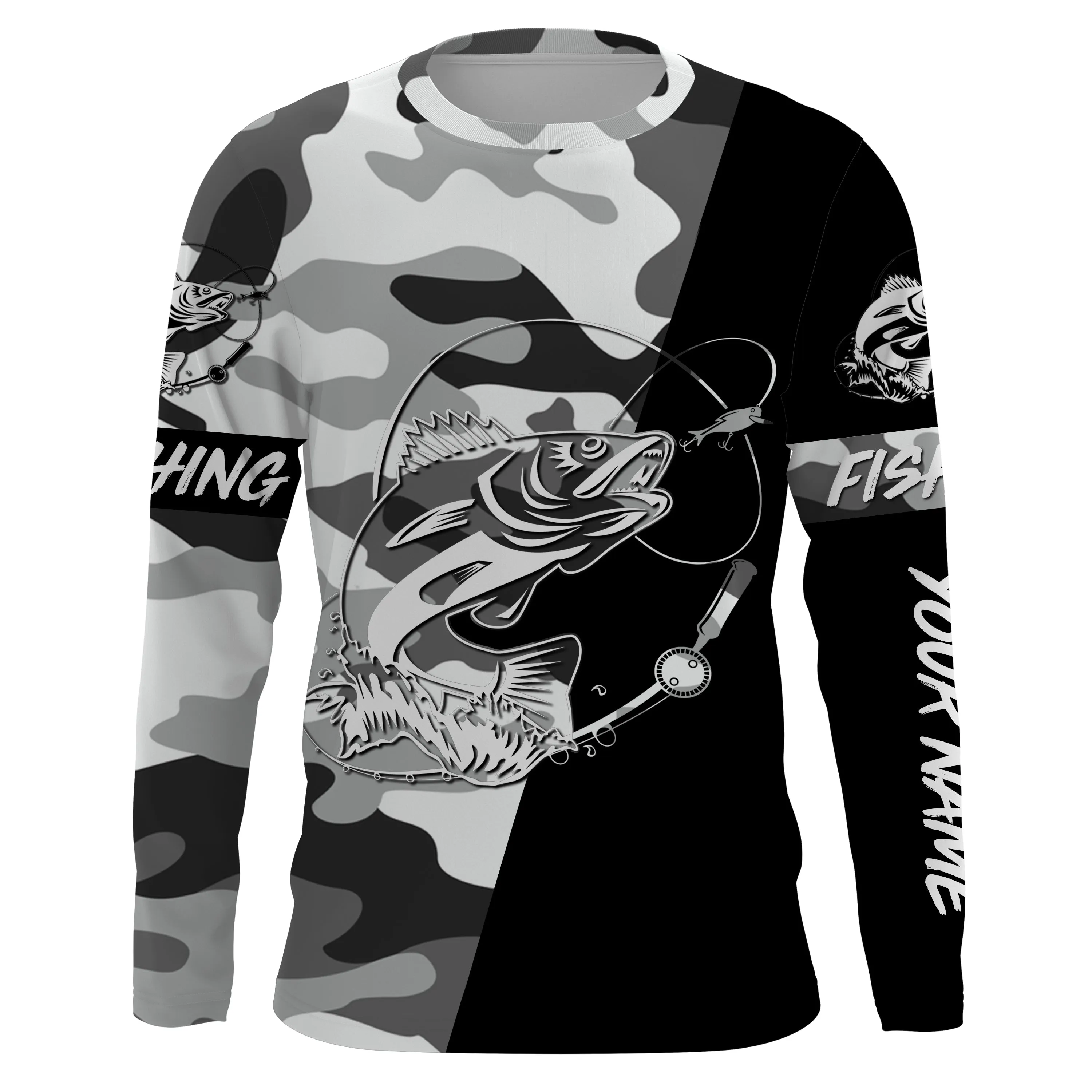 Ice fishing walleye winter camo Custom name Long sleeve, Long Sleeve Hooded NPQ938