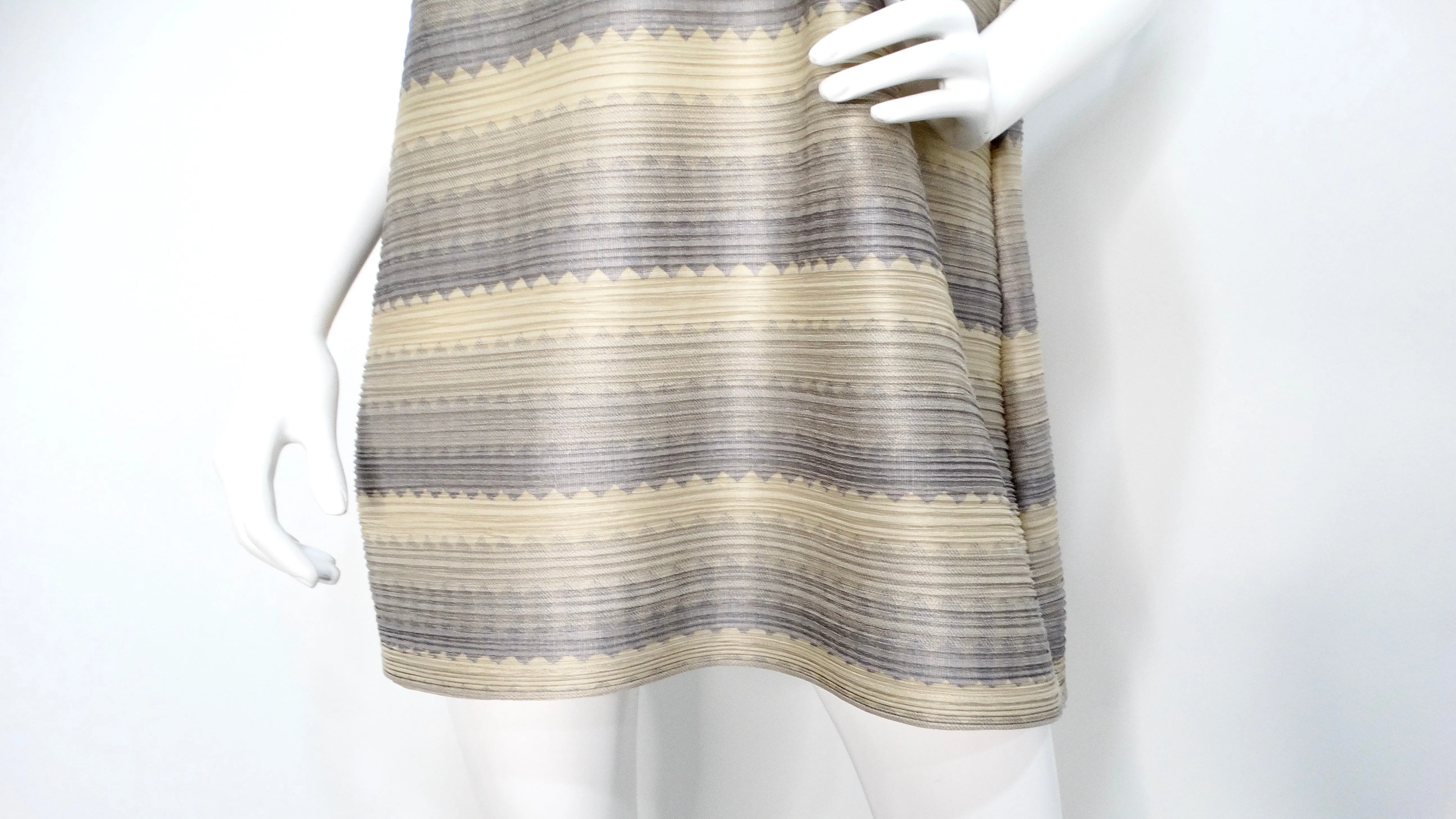 Issey Miyake 1990s Pleats Please Striped Earthy Tones Tunic Blouse