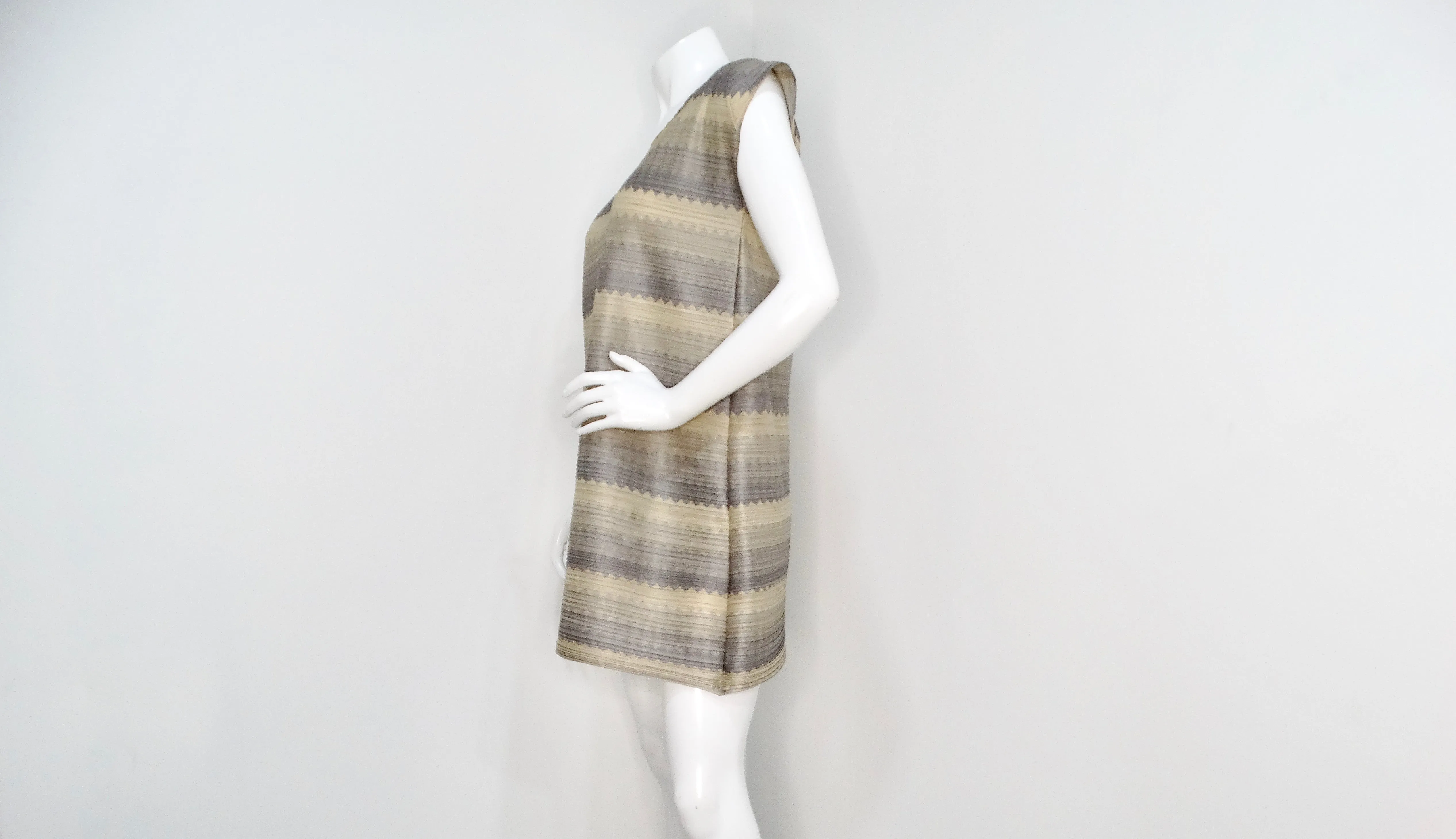 Issey Miyake 1990s Pleats Please Striped Earthy Tones Tunic Blouse