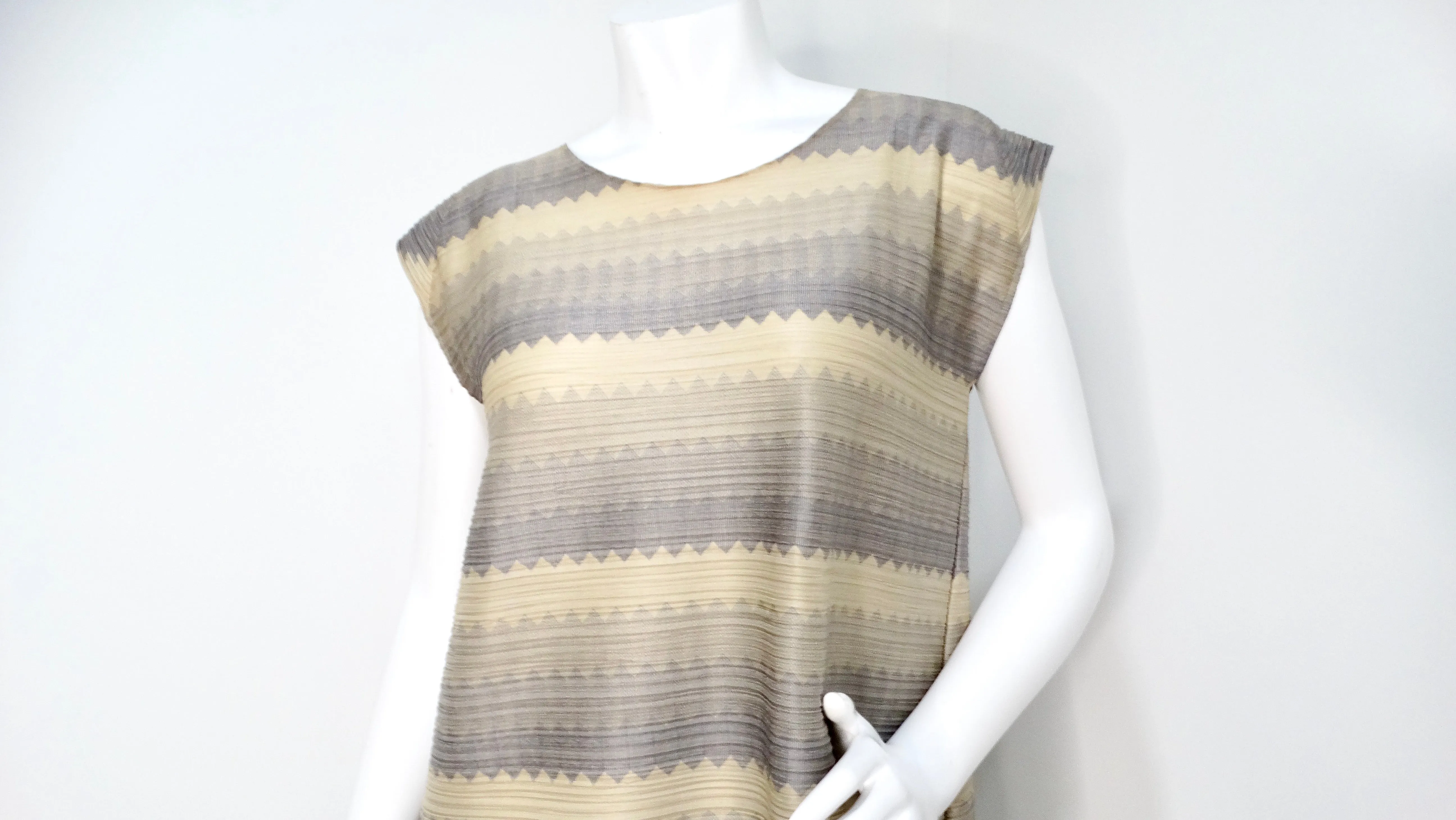 Issey Miyake 1990s Pleats Please Striped Earthy Tones Tunic Blouse