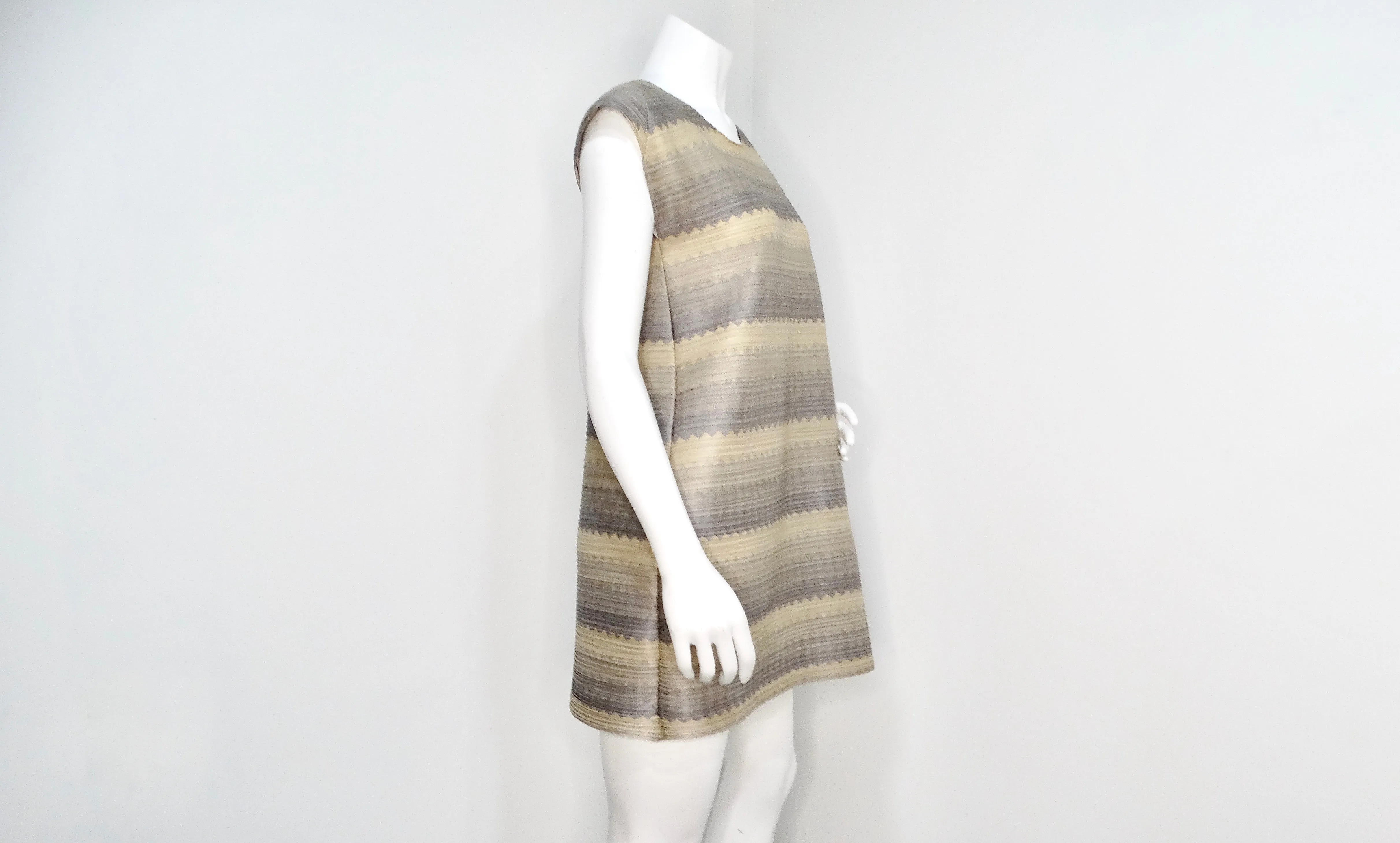 Issey Miyake 1990s Pleats Please Striped Earthy Tones Tunic Blouse