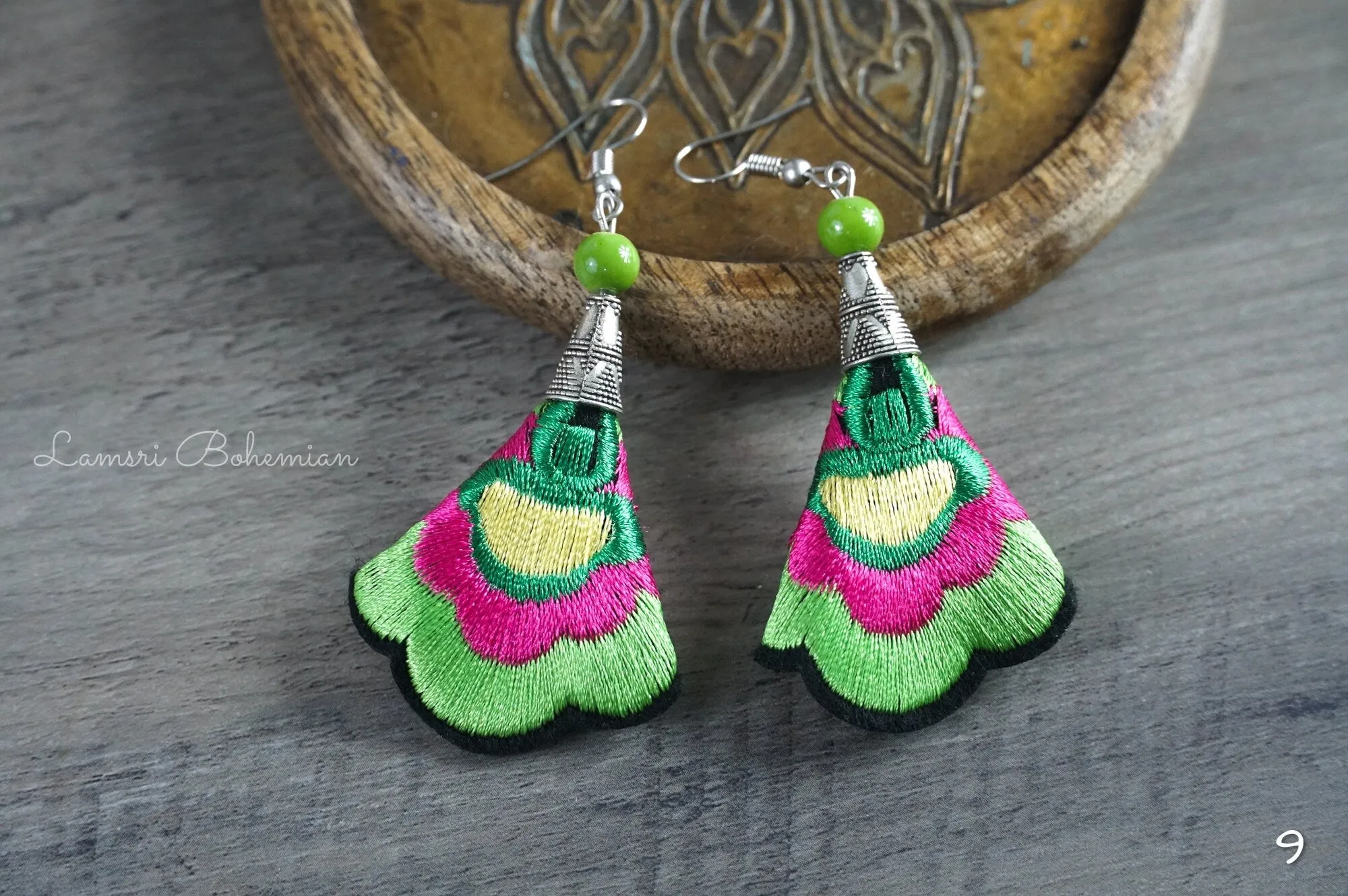 Jade Blossom Embroidered Earrings