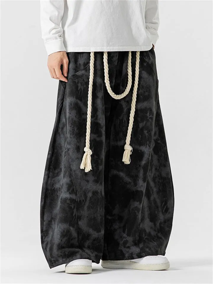 Japanese Style Braided Rope Tie-Dye Oversized Pants for Men