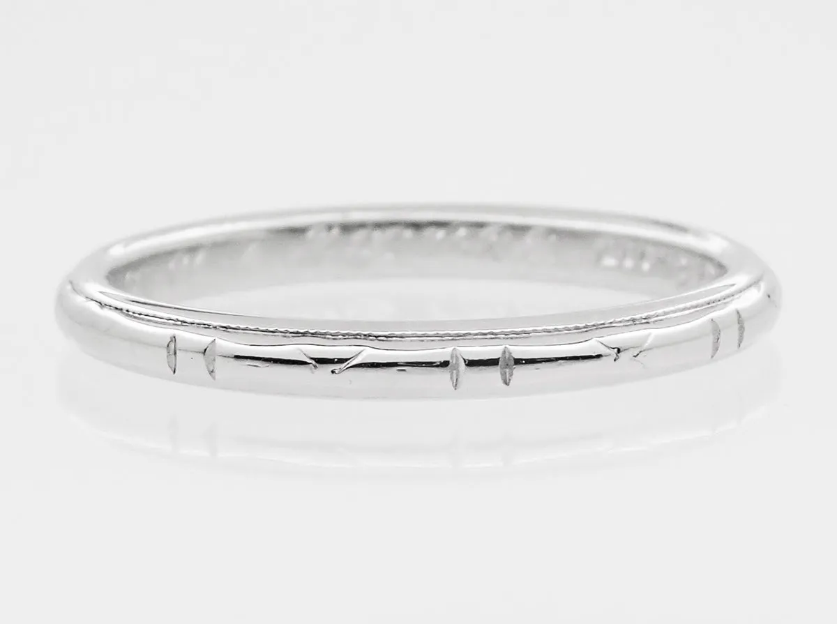J.R. Wood Etched Vintage Wedding Ring in Platinum - 1930's Art Deco Band