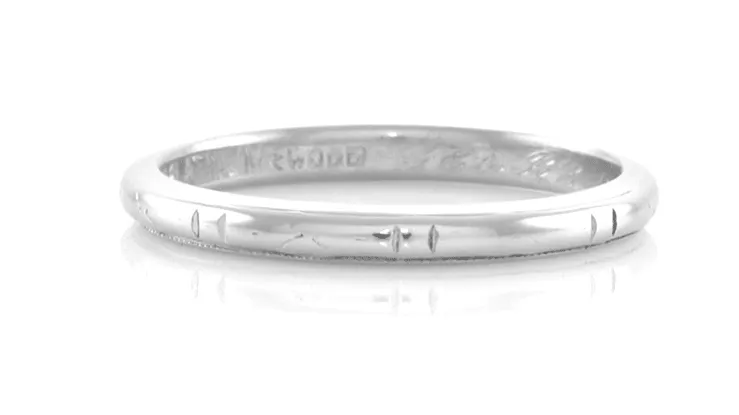J.R. Wood Etched Vintage Wedding Ring in Platinum - 1930's Art Deco Band